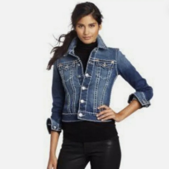 TRUE RELIGION " Emily" Dark Wash Blue Denim Jacket. Size Small - Picture 2 of 15